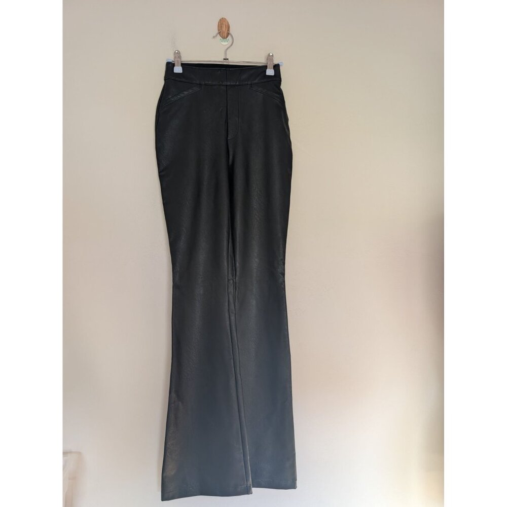 Spanx Faux Leather Flare Pants XS Black High-Rise Stretch Waistband
